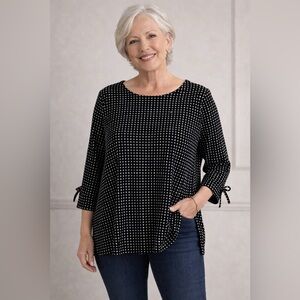 Talbots Woman Petites Black White Bow Sleeve Top 2X Petite Stretch Blouse